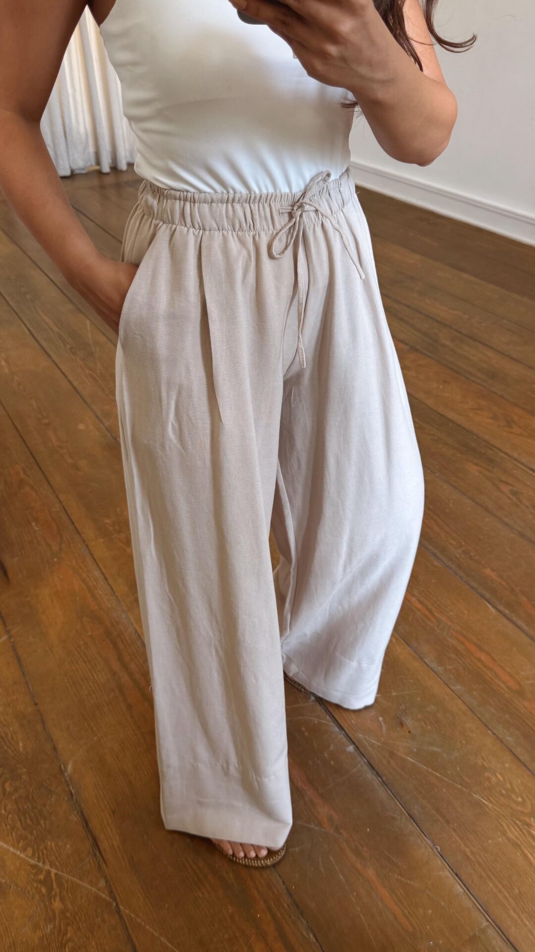 Keten Lastikli Pantolon Natural