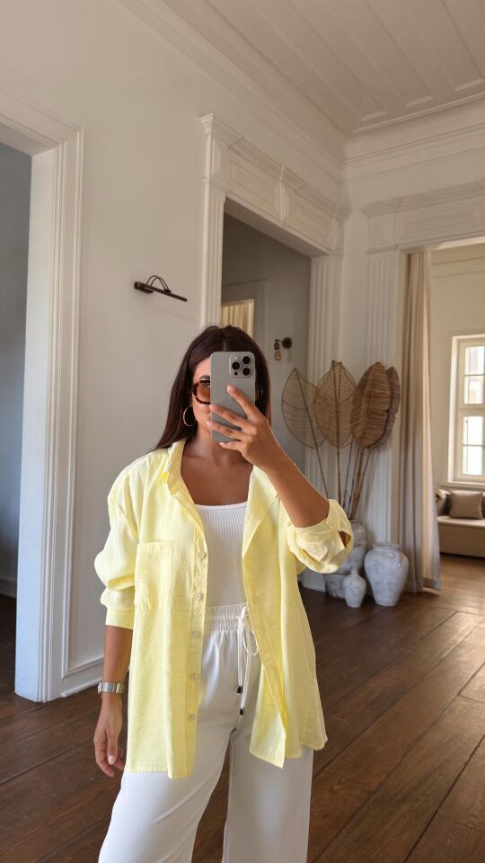 Floş Cepli Gömlek Sarı