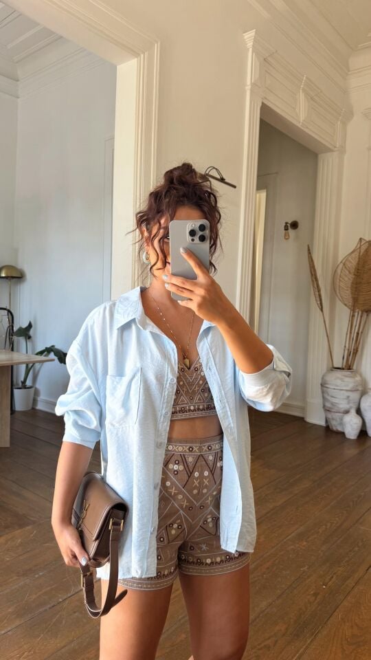 Floş Cepli Gömlek Mavi