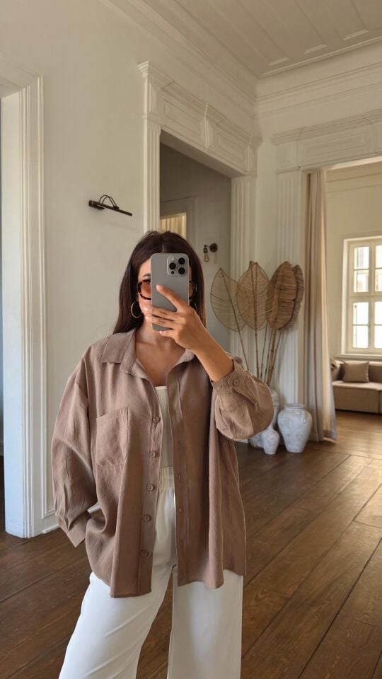 Floş Cepli Gömlek Kahve