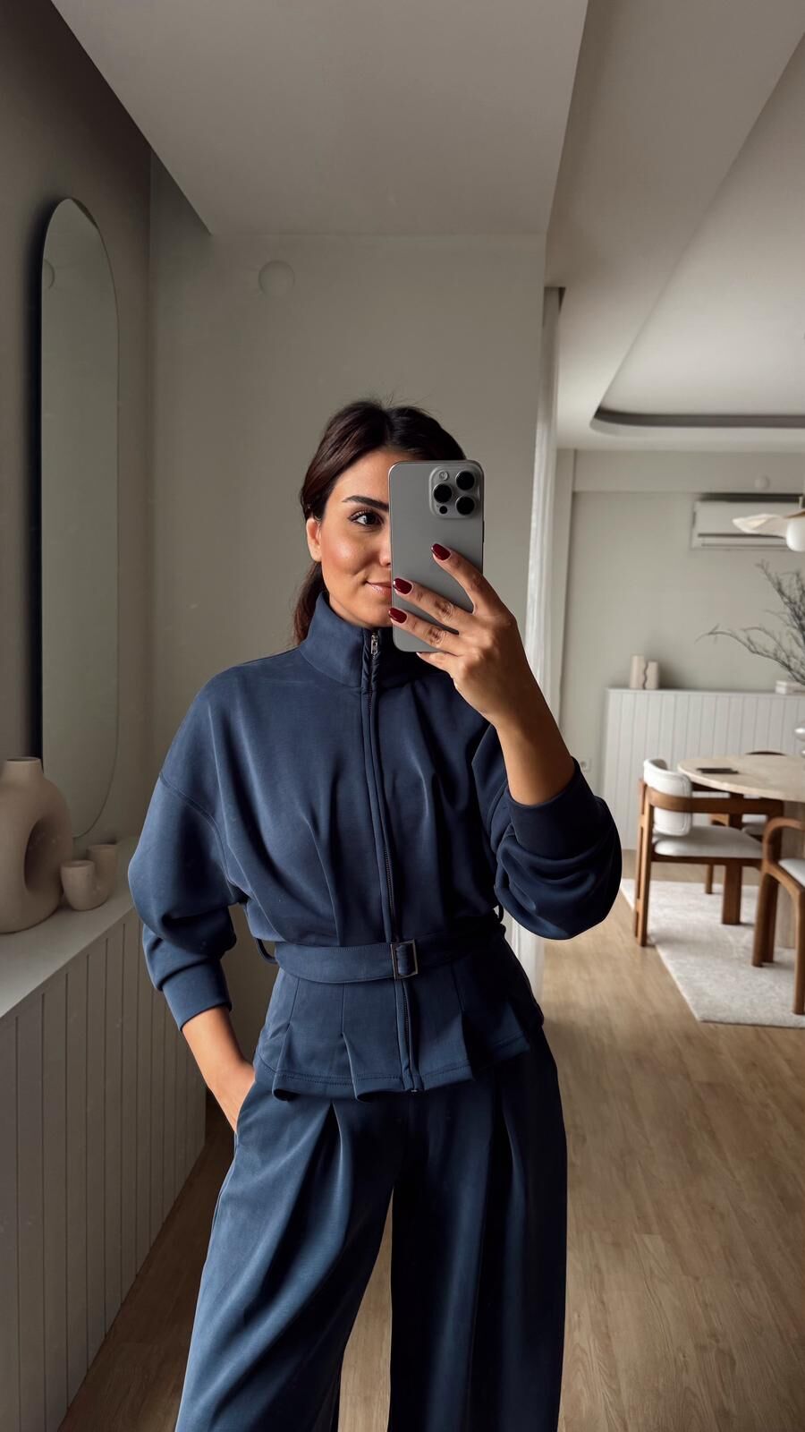 Korseli Kemerli Modal Takım Lacivert