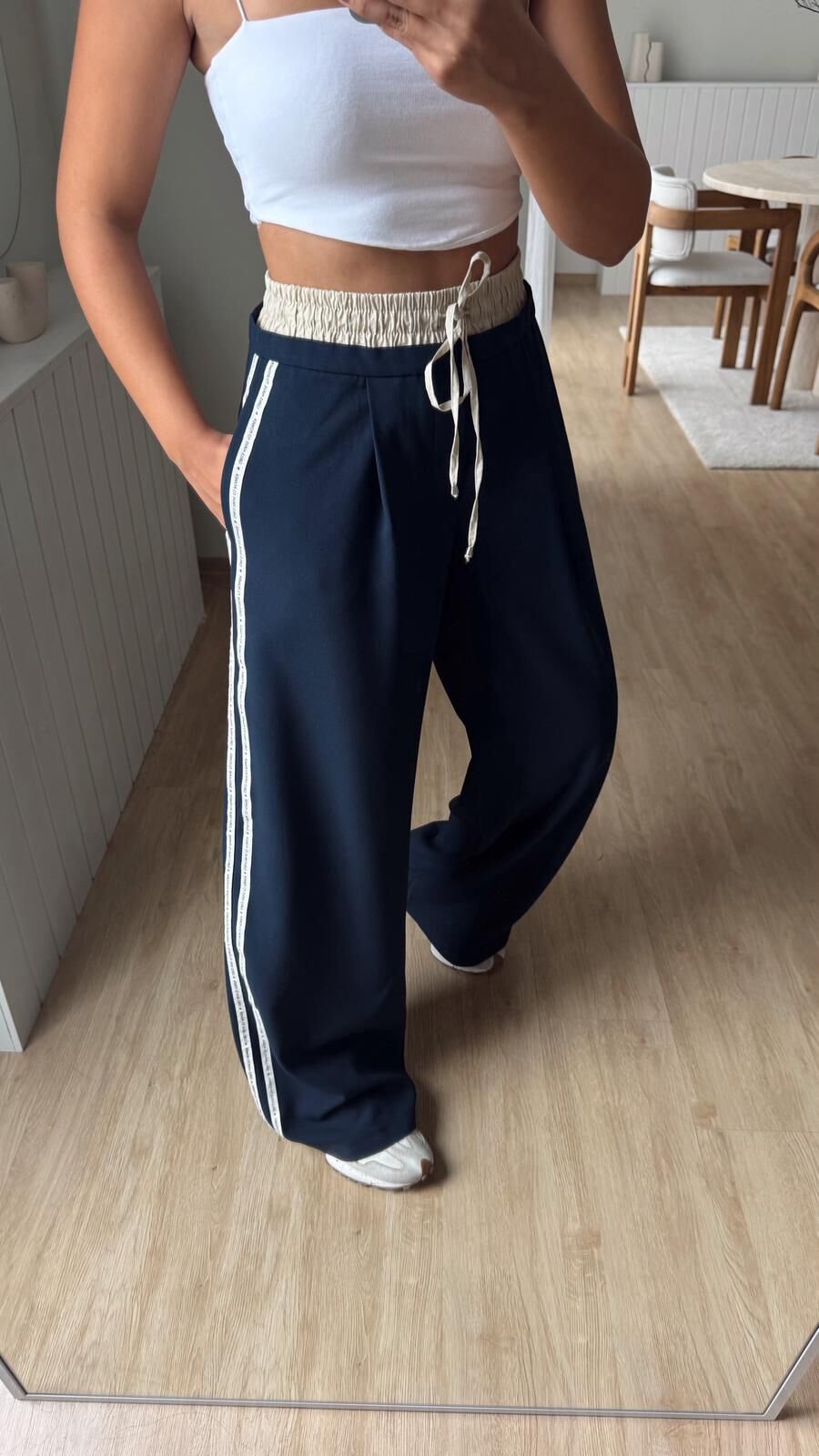 Şeritli Tasarım Pantolon-Lacivert