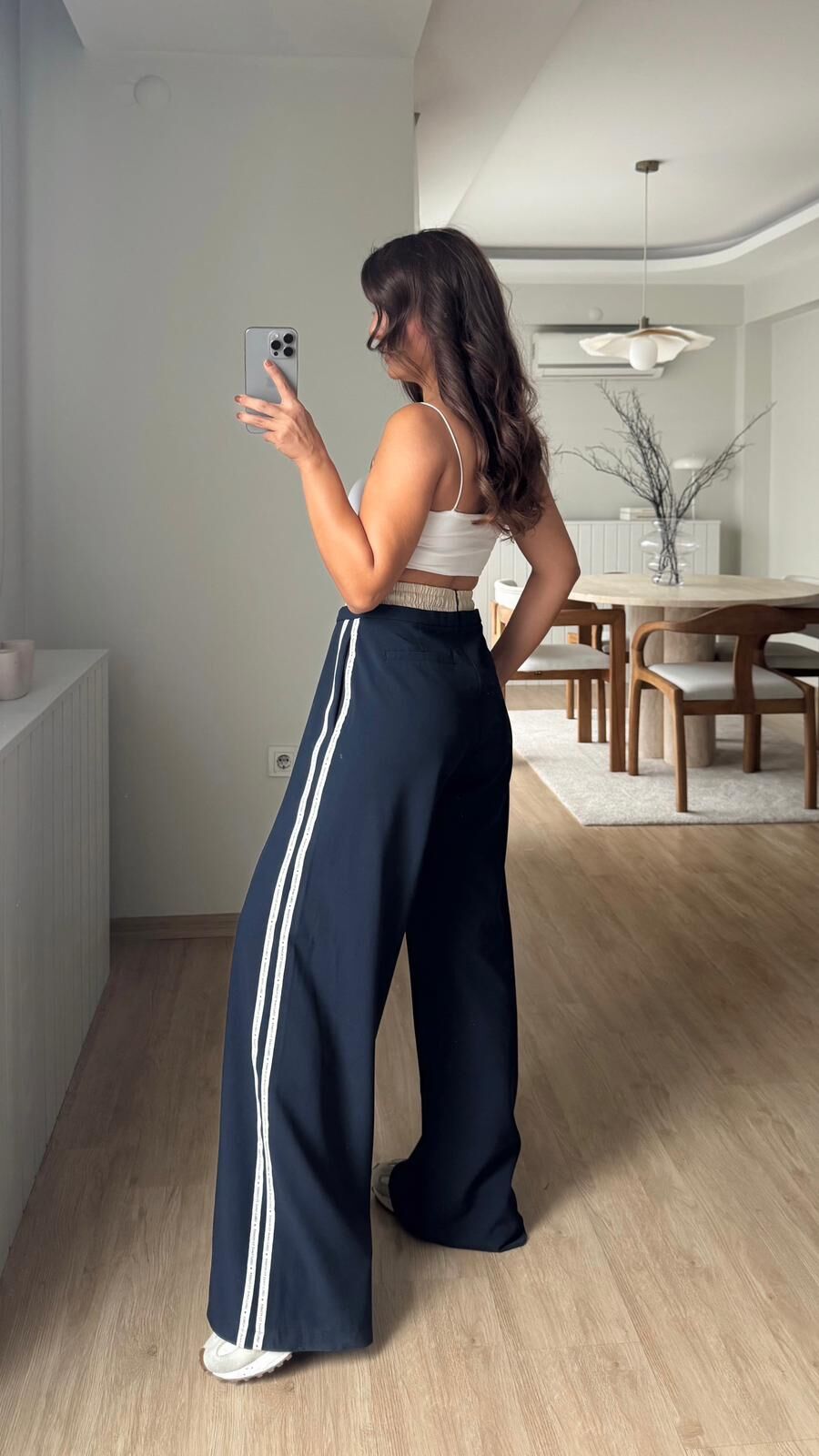 Şeritli Tasarım Pantolon-Lacivert