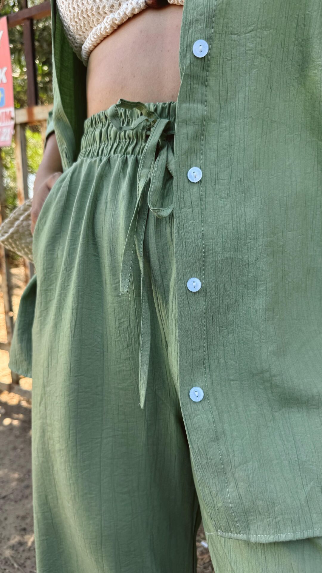 Floş Pantolon Gömlek Takım Yeşil