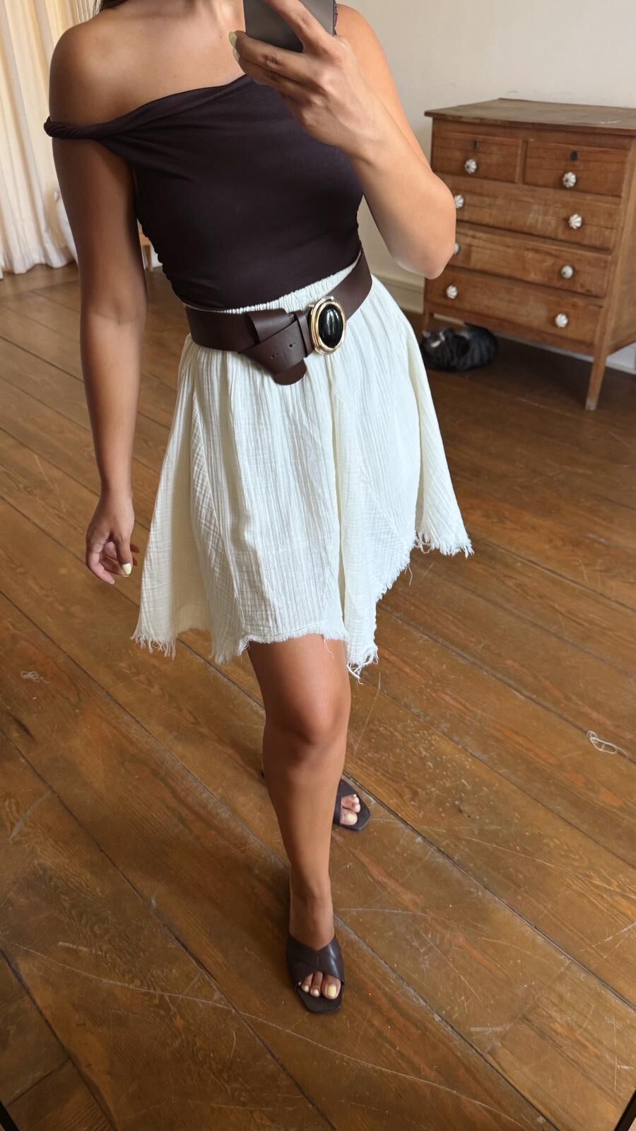 Drapeli Burgu Askı Bluz Kahve