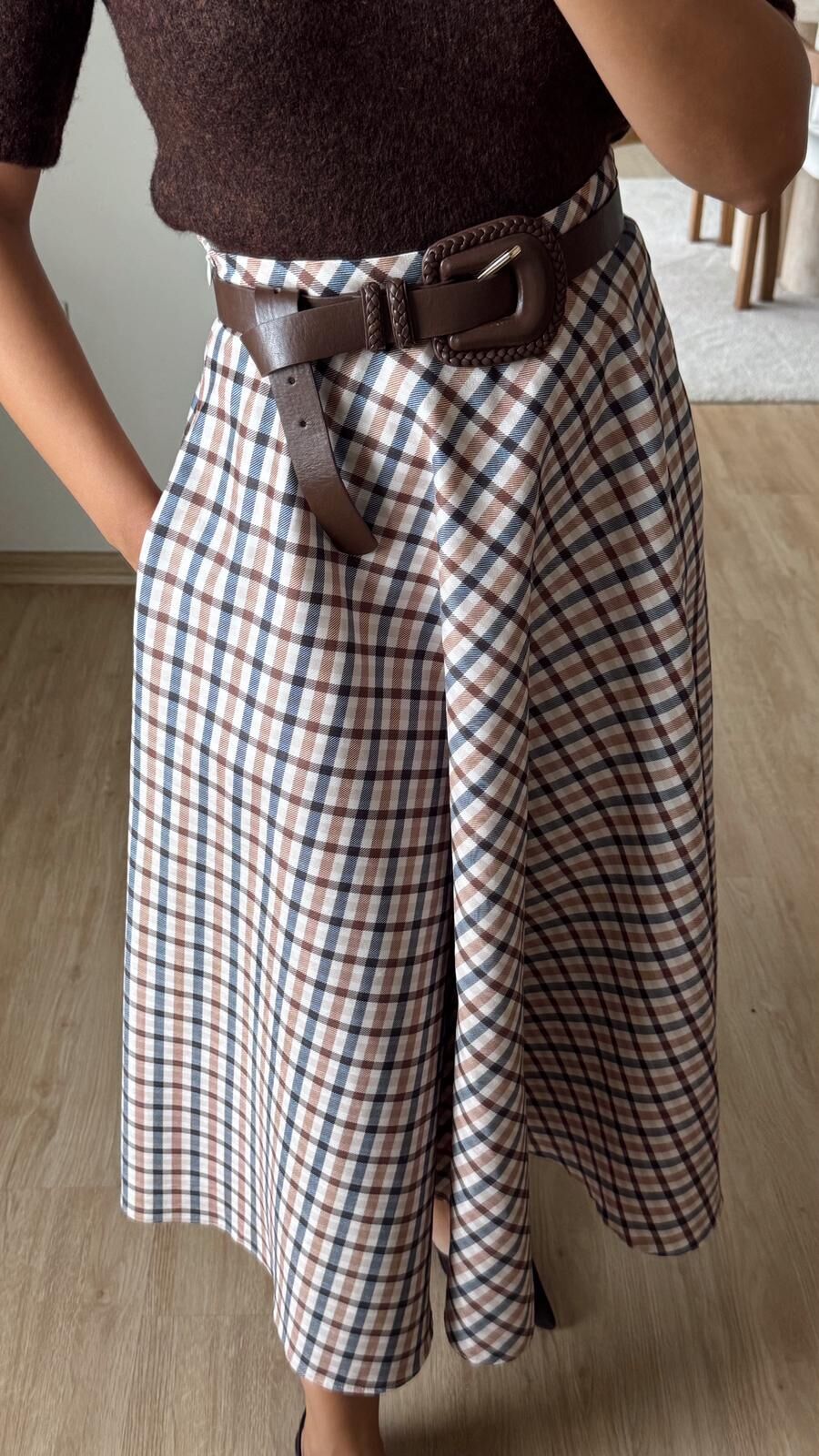 Ekose Süet Uzun Etek