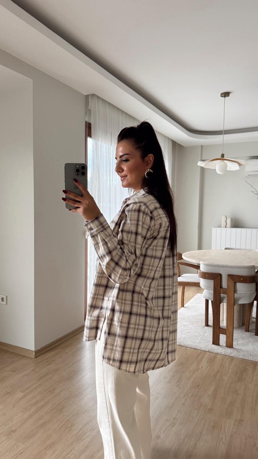 Bej Ekose Oduncu Gömlek