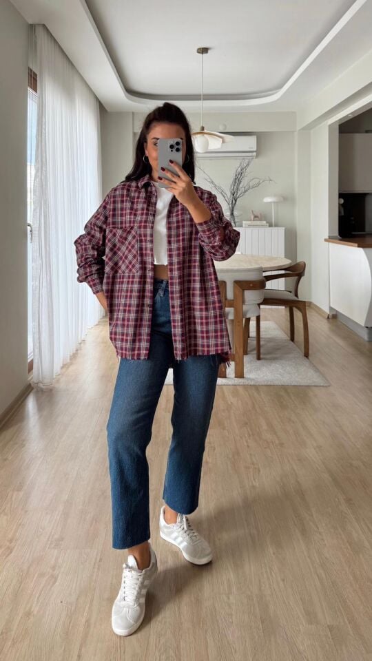 Bordo Ekose Oduncu Gömlek