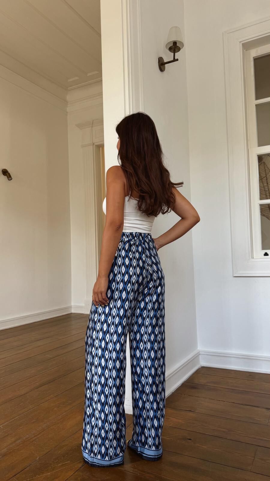 Desenli Saten Pantolon Laci