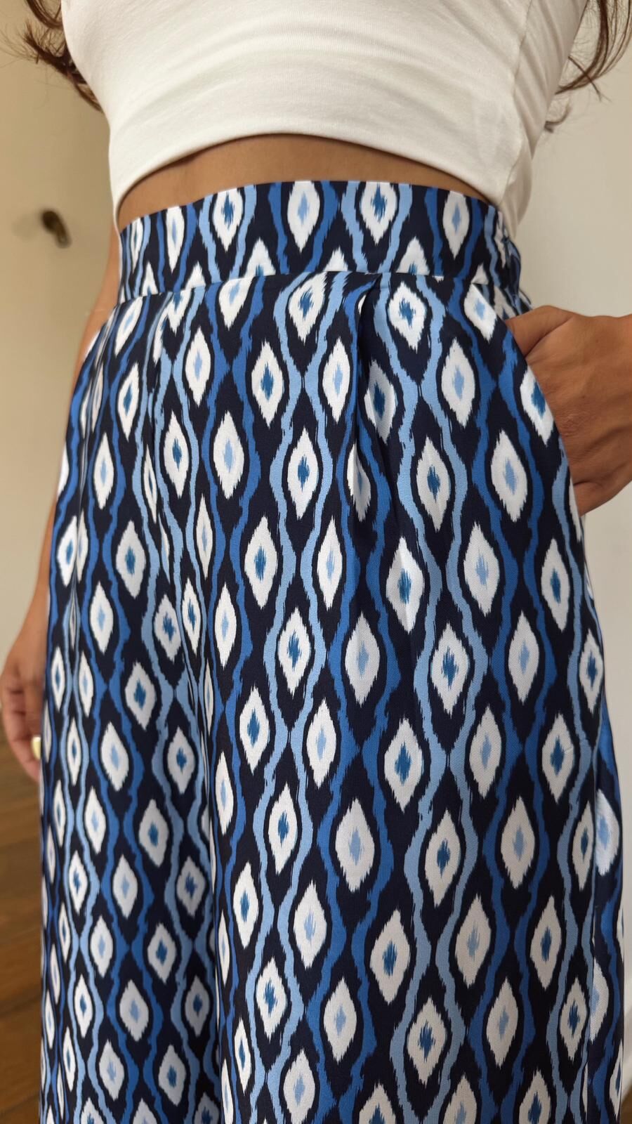 Desenli Saten Pantolon Laci