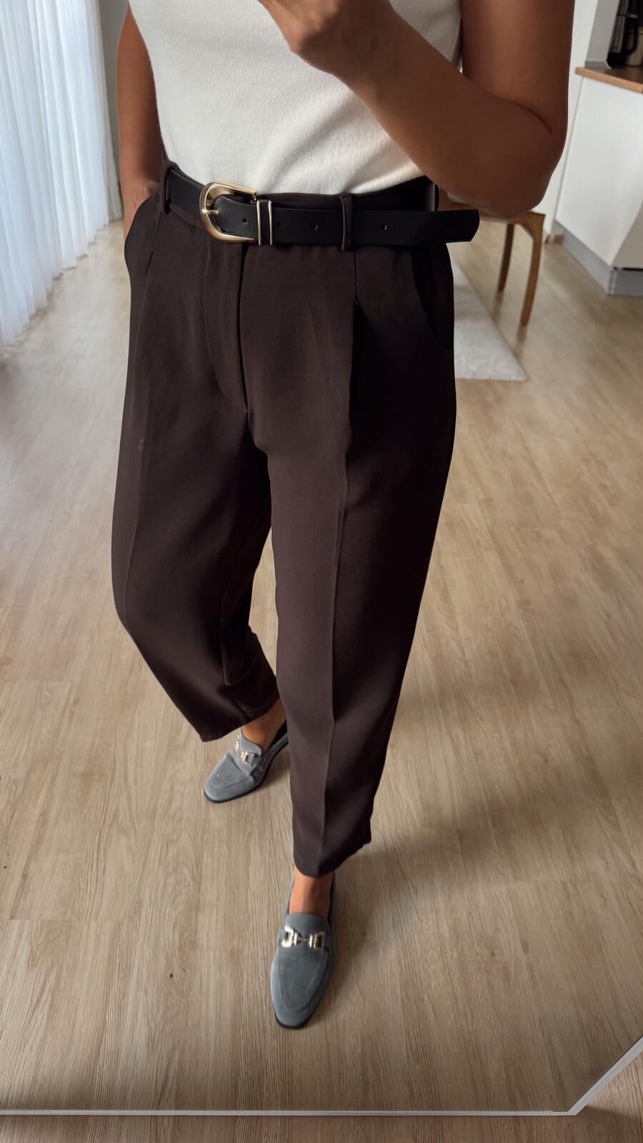 Kemerli Kahve Havuç Pantolon