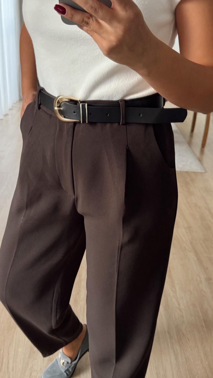 Kemerli Kahve Havuç Pantolon