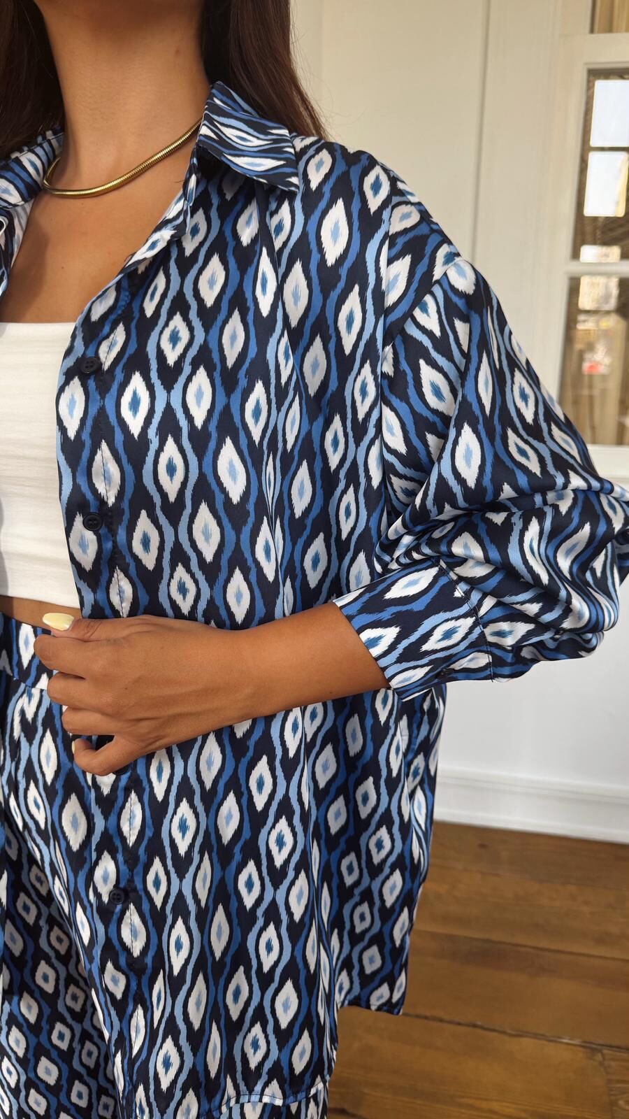 Desenli Saten Gömlek Laci