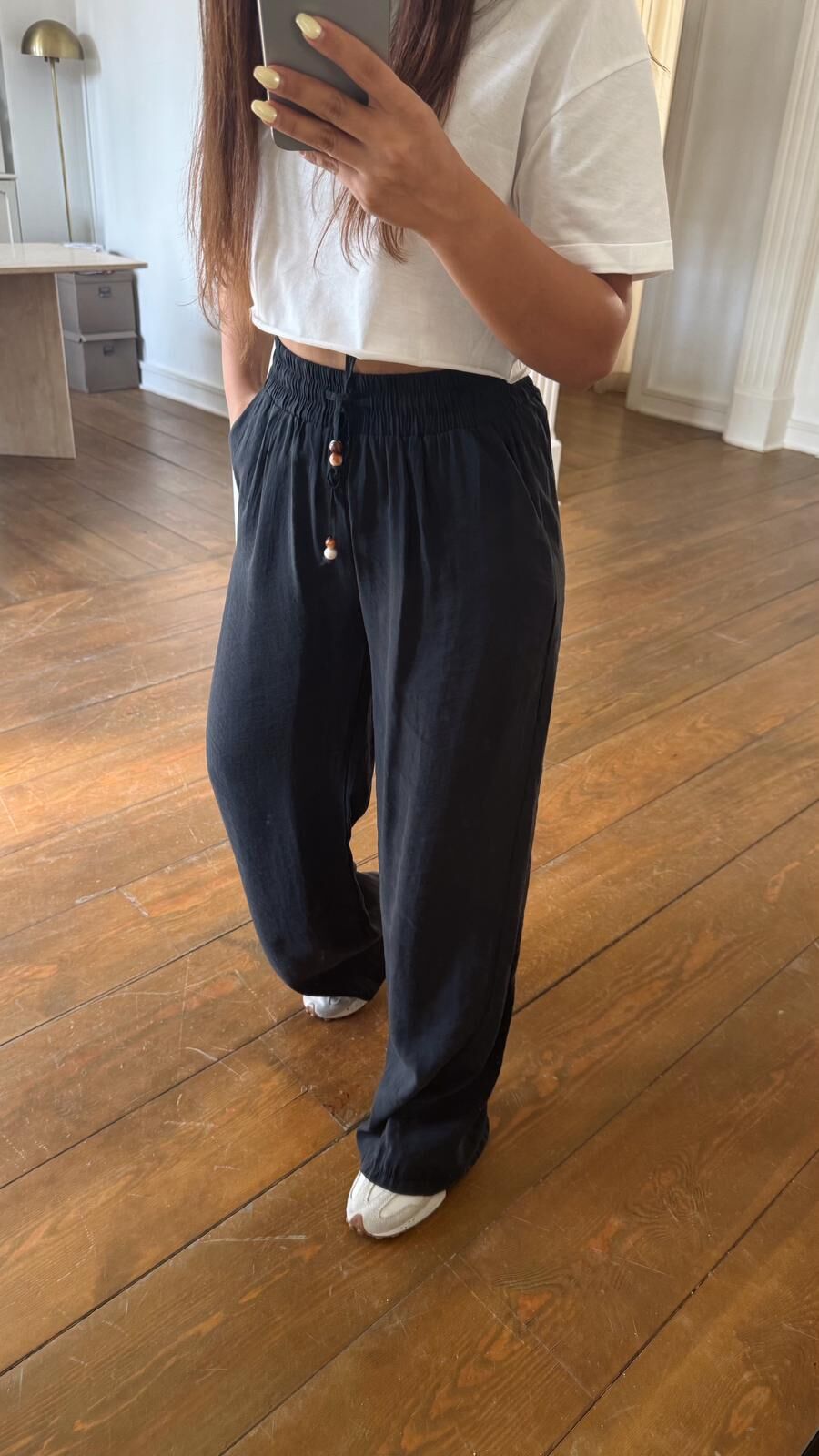 Tencel Boncuklu Pantolon Siyah