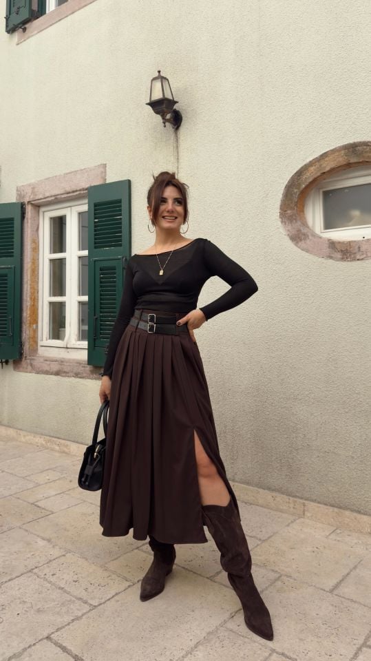 Çift Kemer Kahve Etek