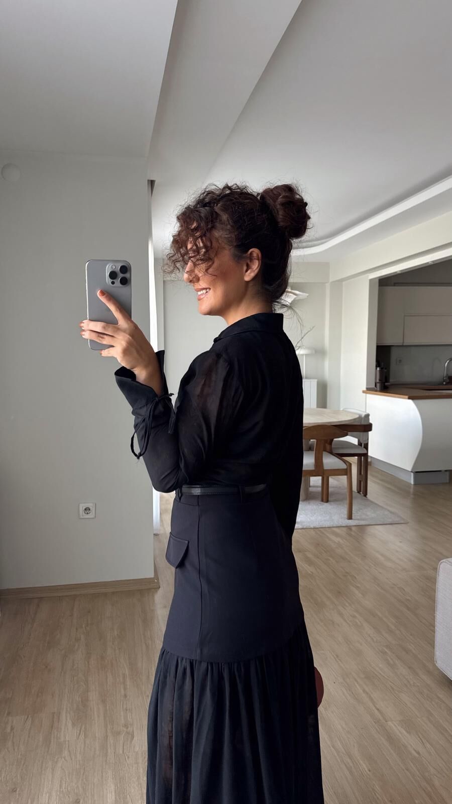 Brina Transparan Şifon Gömlek Siyah