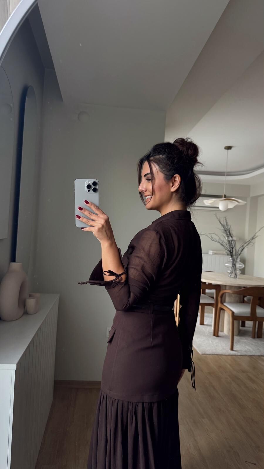 Brina Transparan Şifon Gömlek Kahve