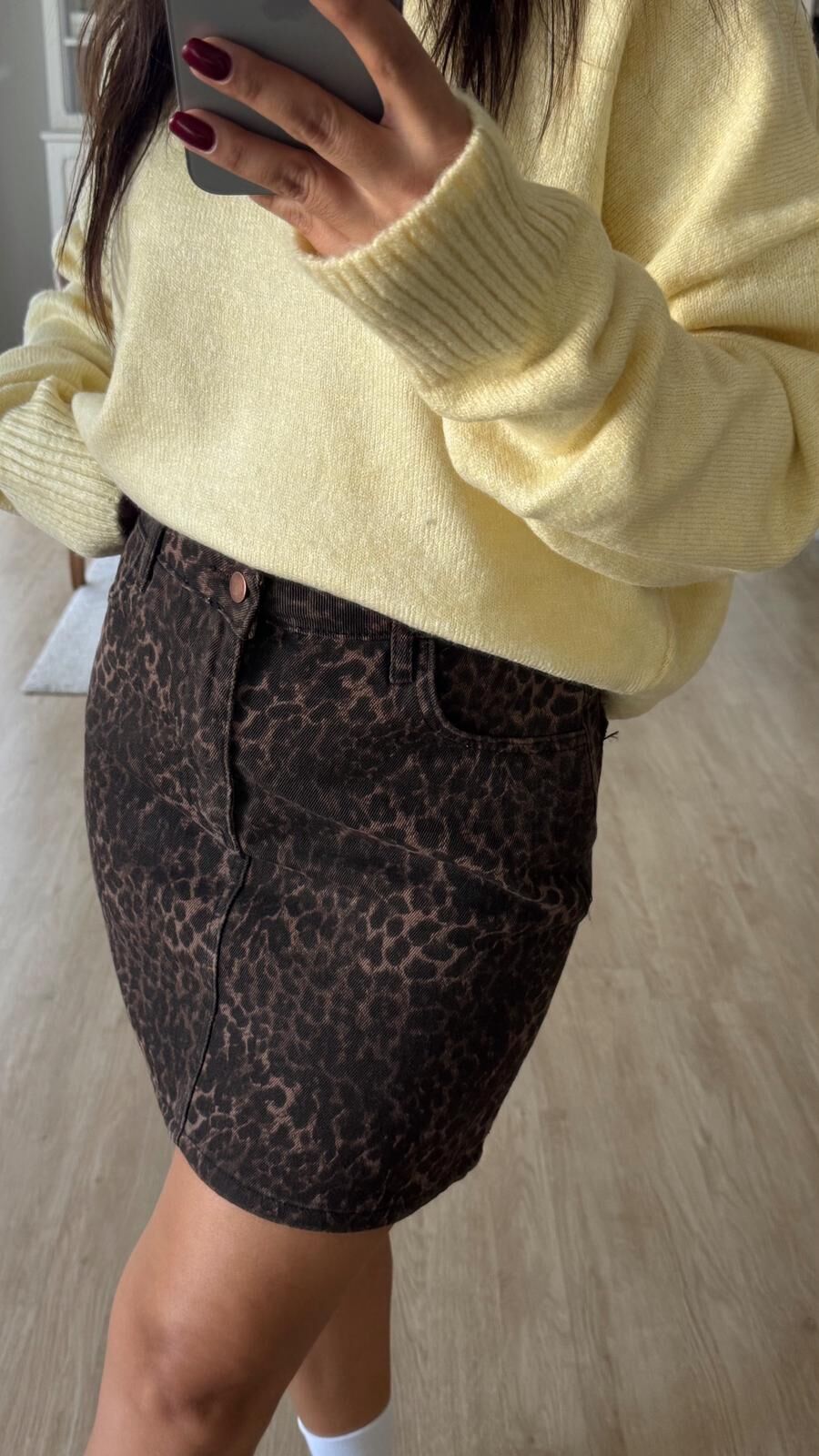 Leopar Denim Mini Etek