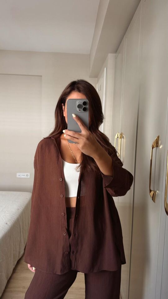 Yarım Kol Gömlek Kahve