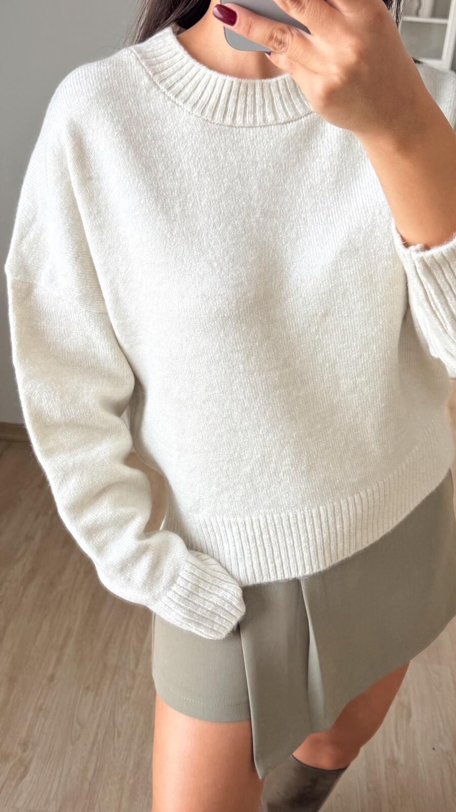 Bisiklet Yaka Düşük Kol Kazak Taş