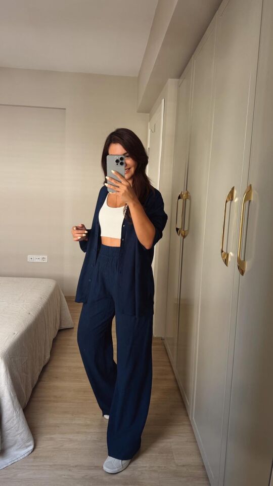 Krinkıl Pantolon Lacivert