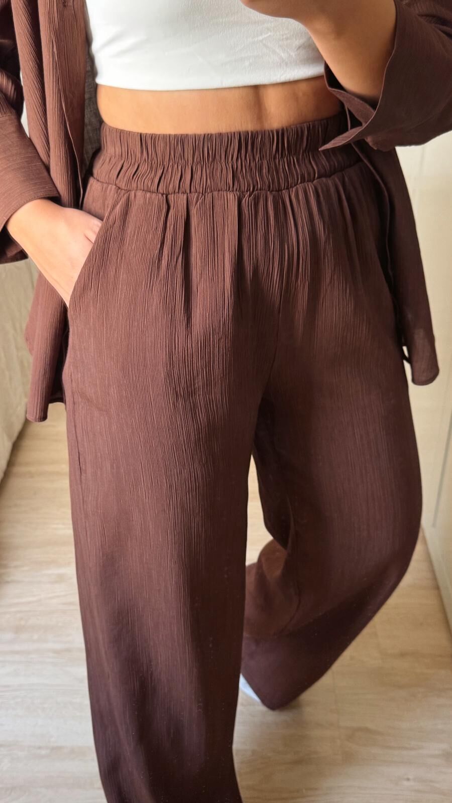 Krinkıl Pantolon Kahve