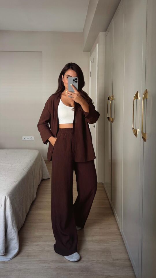 Krinkıl Pantolon Kahve