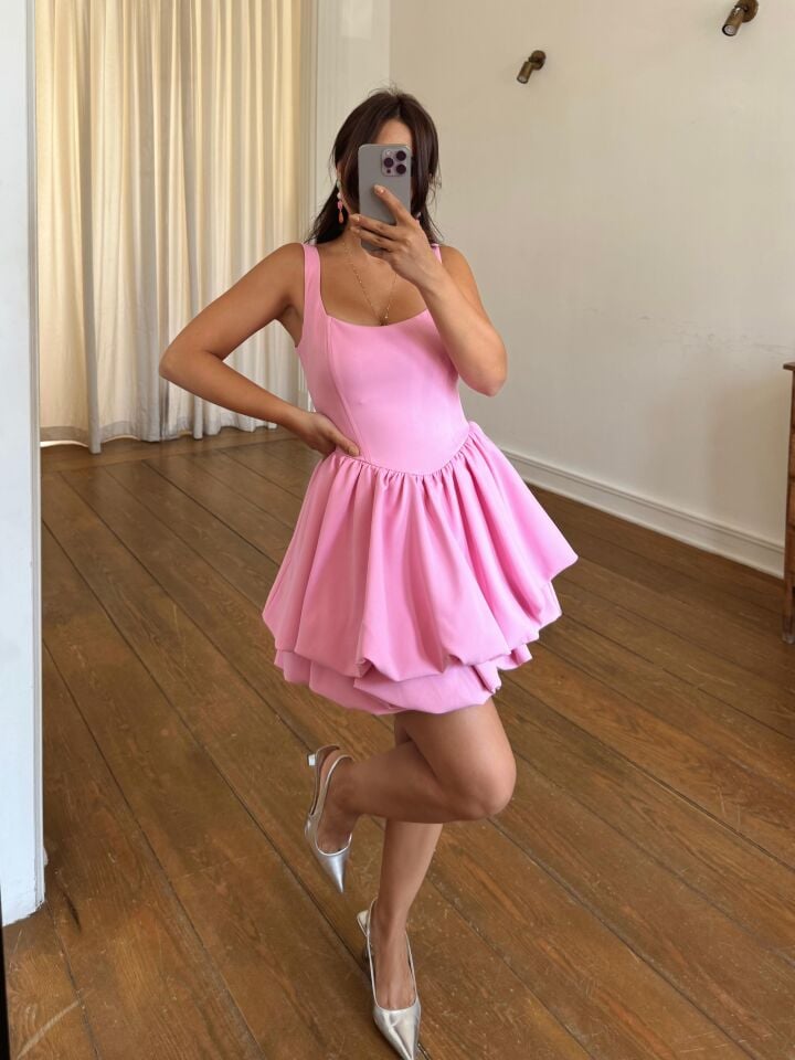 Balon Mini Elbise Pembe