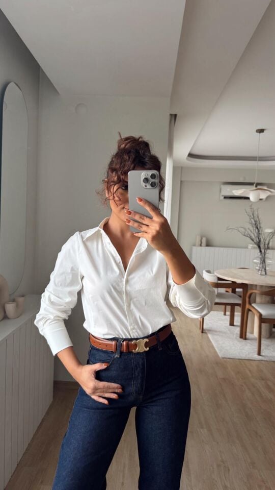 Ekru Strecth Gömlek