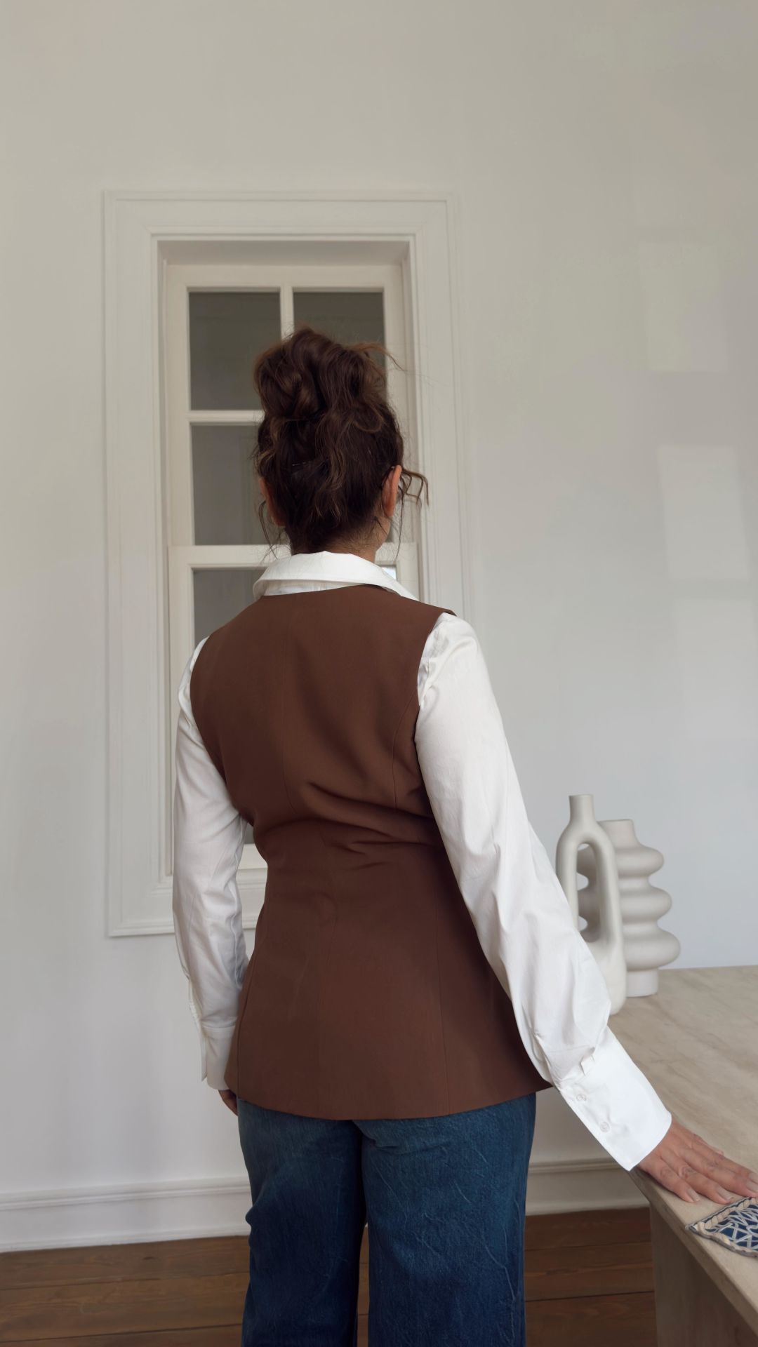 Gold Düğme Kahve Yelek