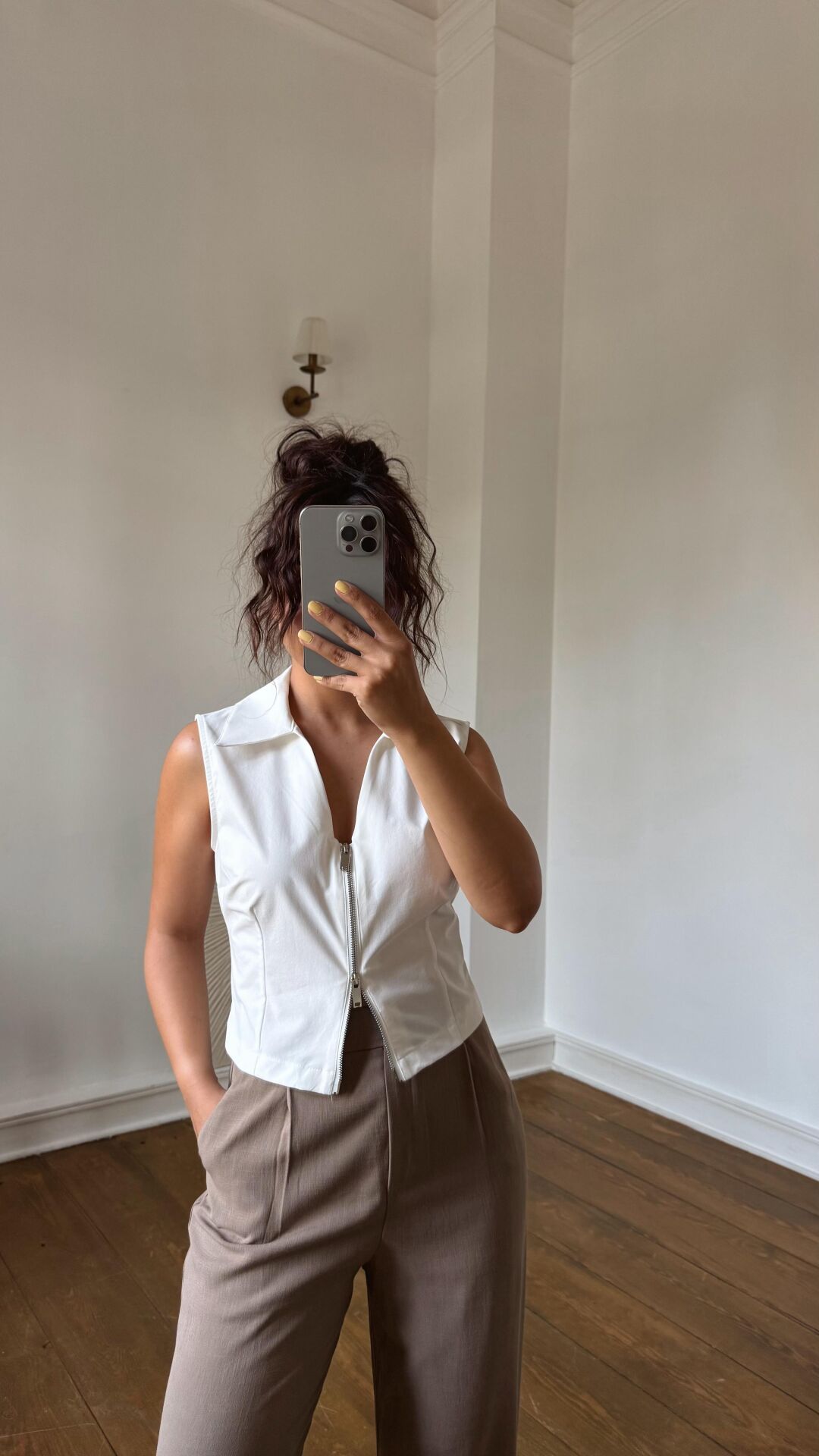 Fermuarlı Gömlek Beyaz