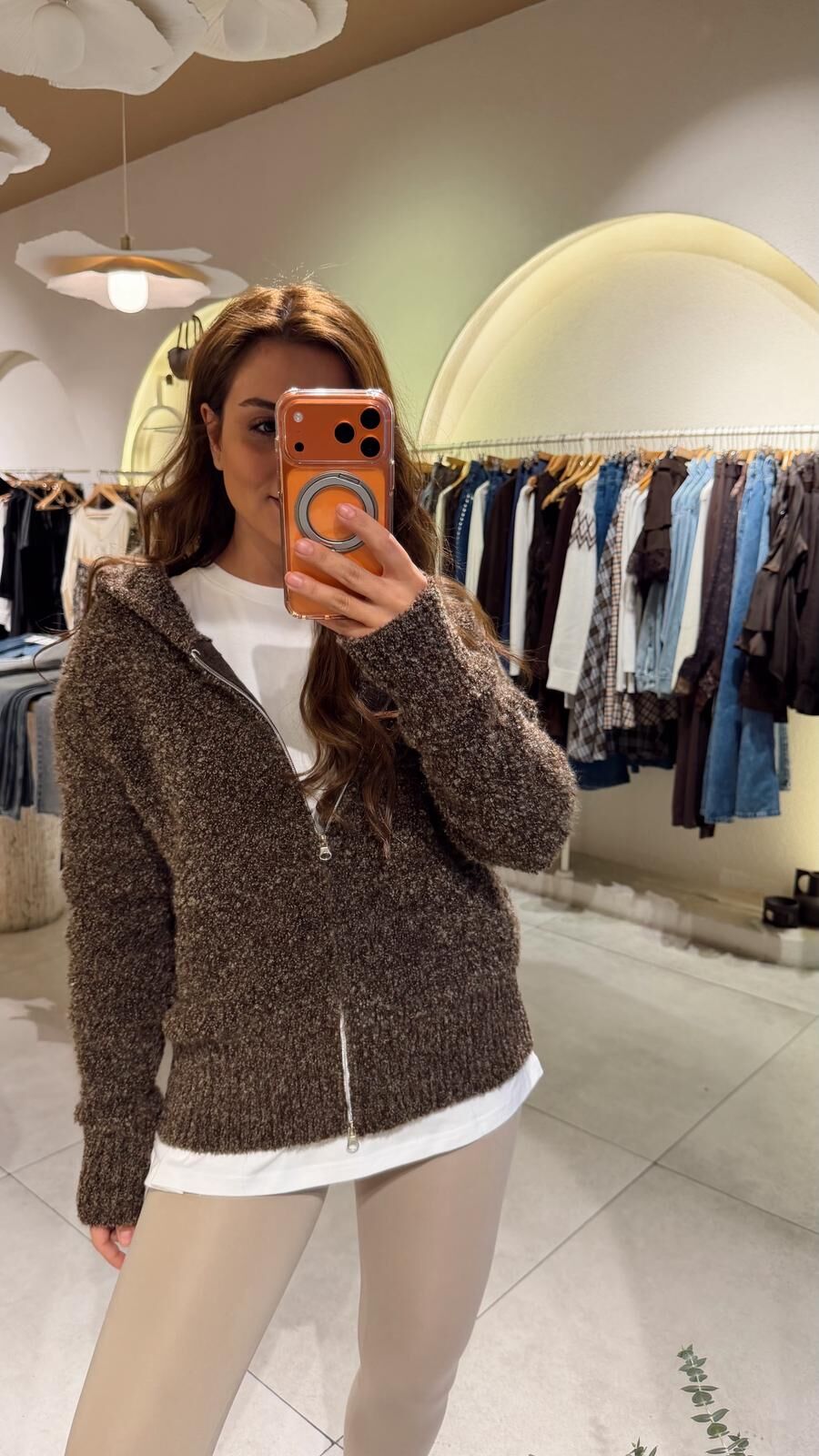 Fermuarlı Teddy Ceket Kahve