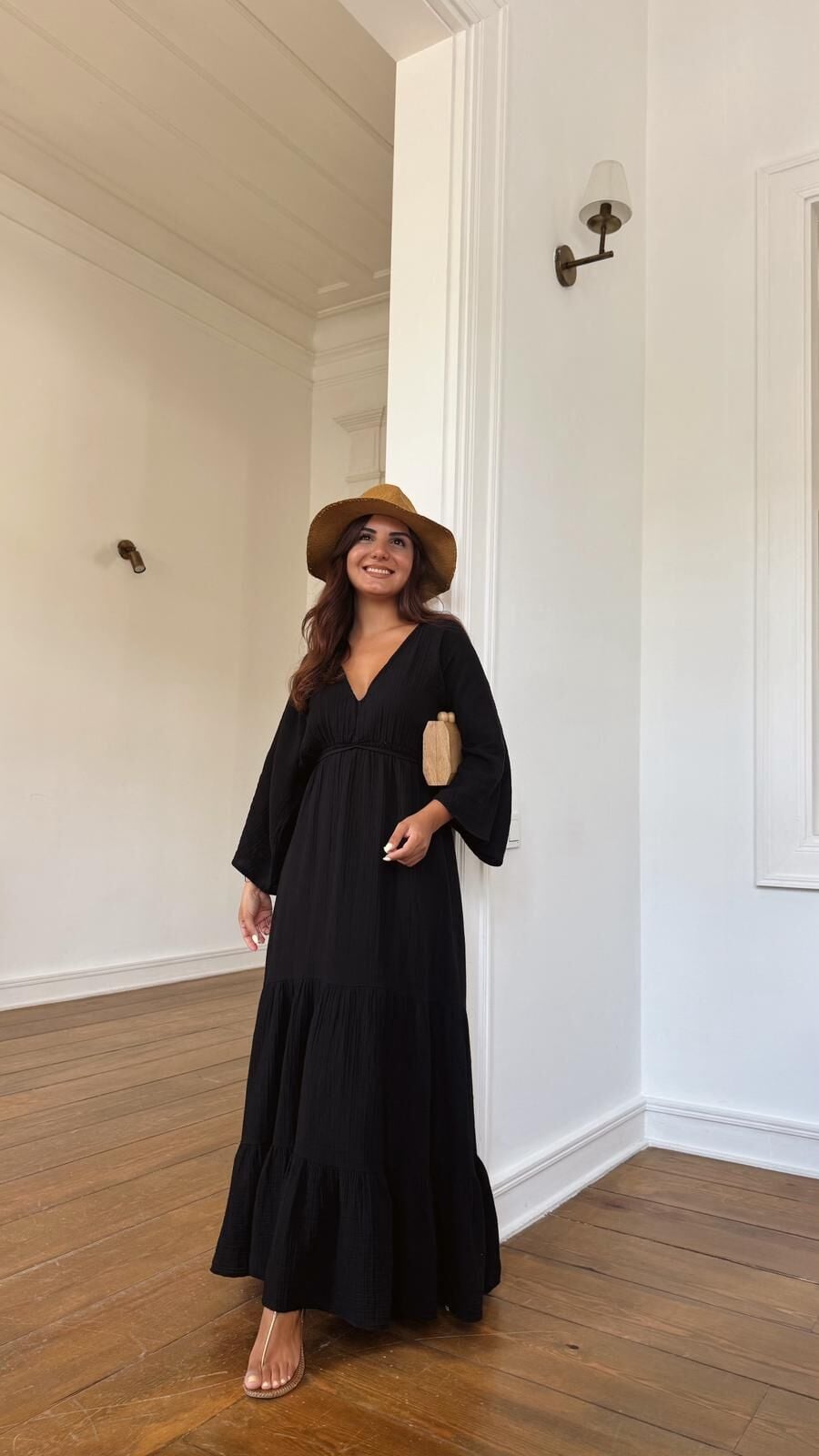 Müslin Maxi Siyah Elbise