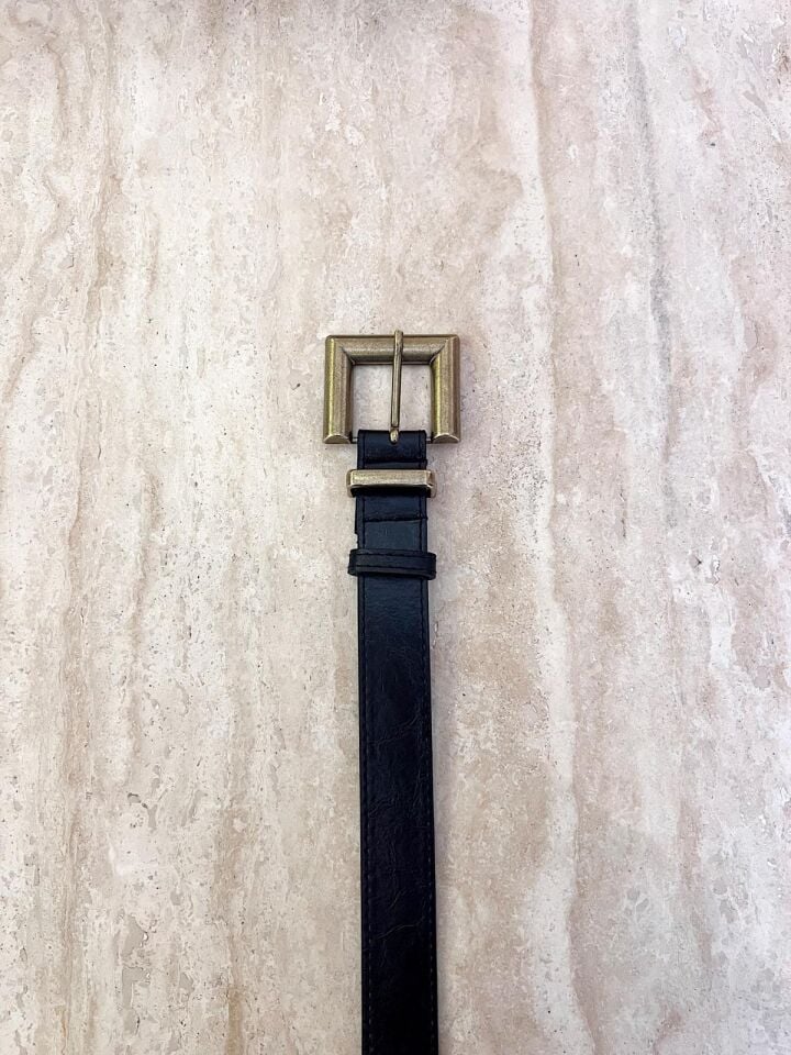 Bronz Kare Toka Siyah Kemer