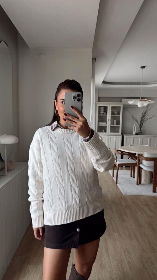 Burgu Örgü Ekru Kazak