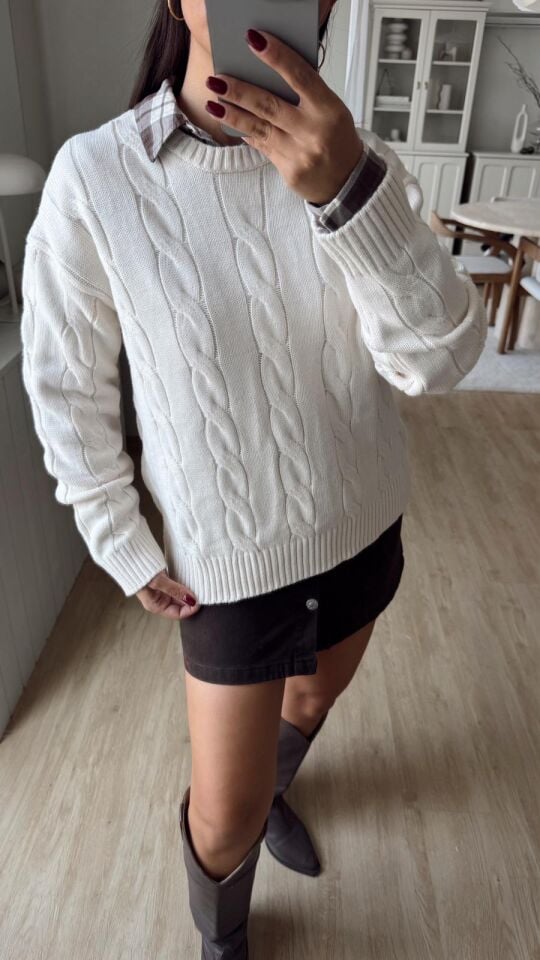 Burgu Örgü Ekru Kazak