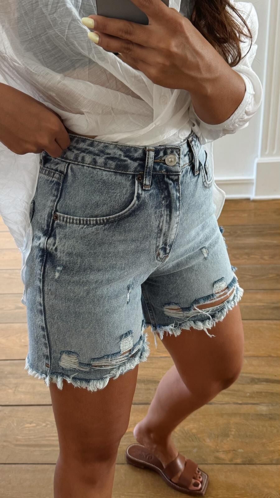 Eskitme Jean Şort Mavi