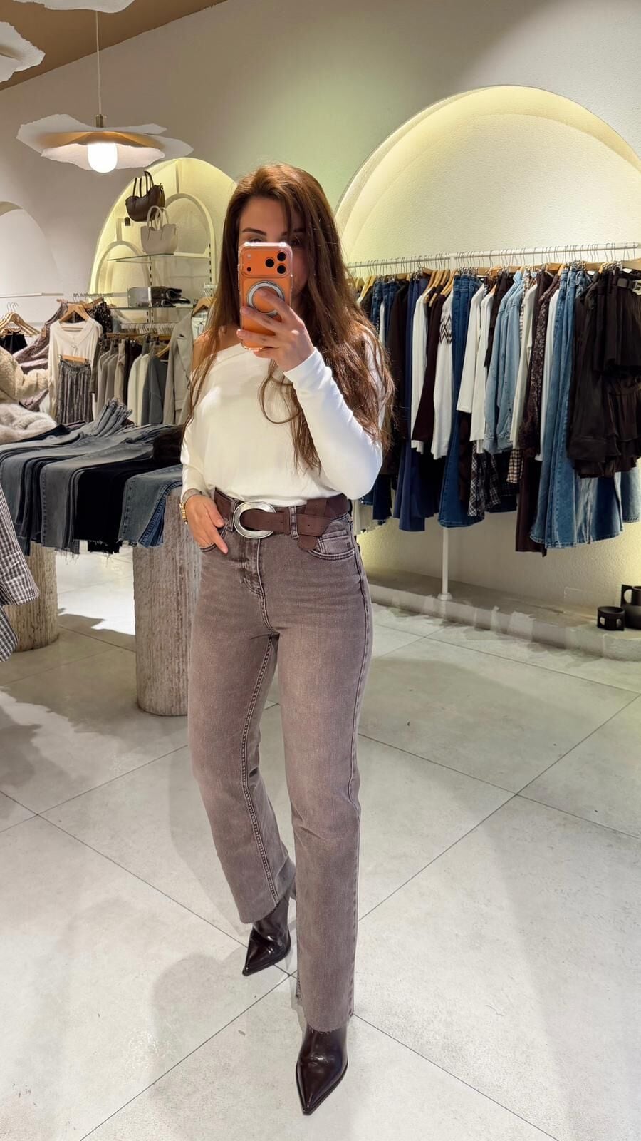 Kahve Taşlamalı Mom Fit