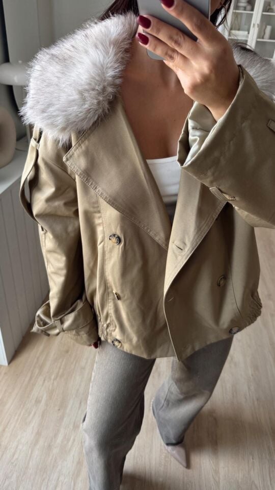 Kürk Yakalı Haki Ceket