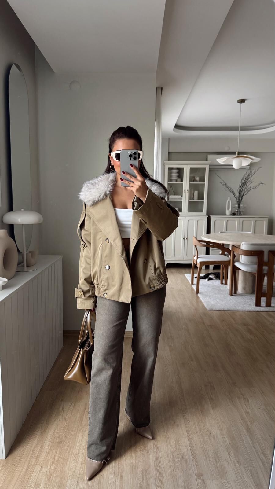 Kürk Yakalı Haki Ceket