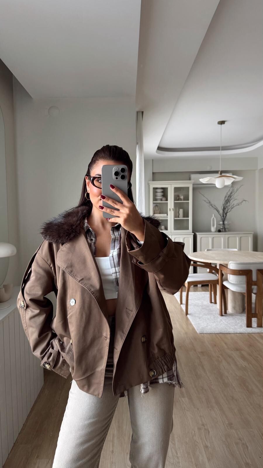 Kürk Yakalı Kahve Ceket