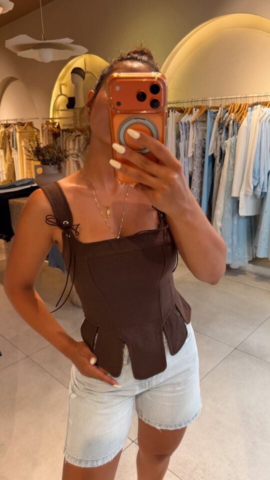 Kahve Detaylı Büstiyer