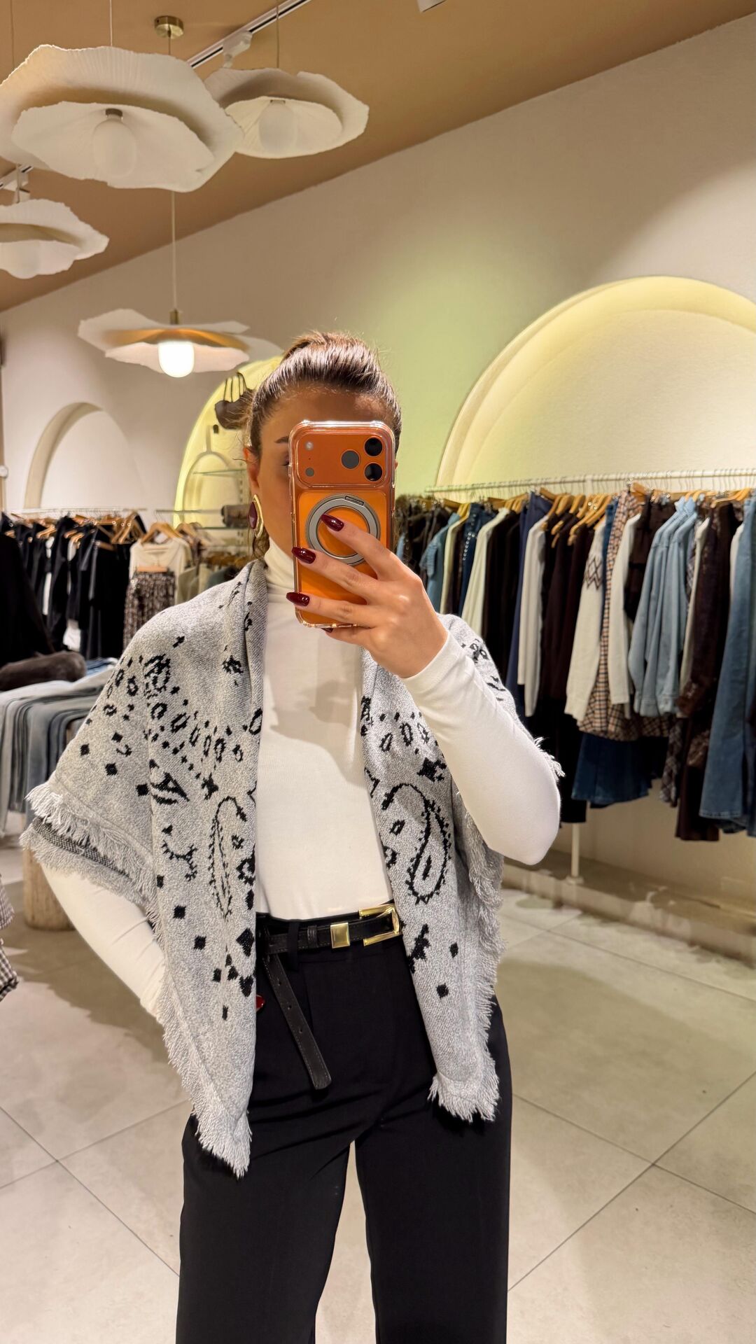 Desenli Triko Şal Gri