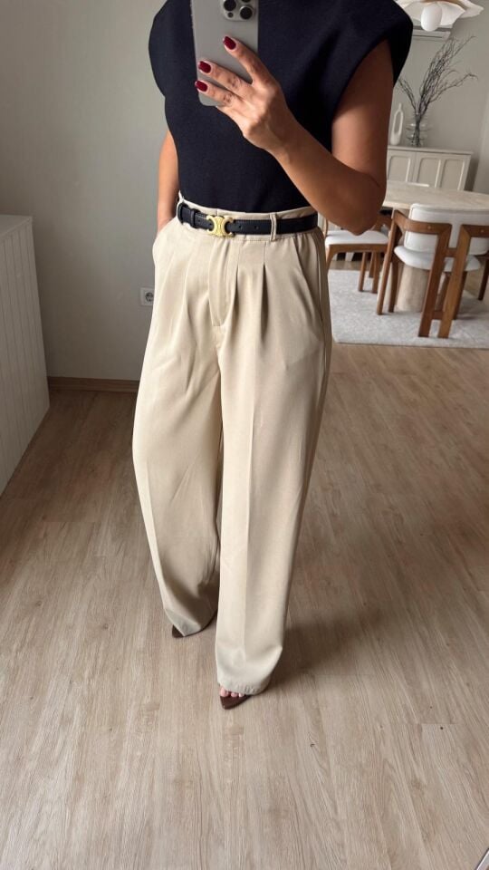 Gold Düğme Pantolon Bej