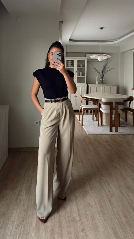 Gold Düğme Pantolon Bej