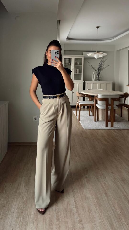 Gold Düğme Pantolon Bej