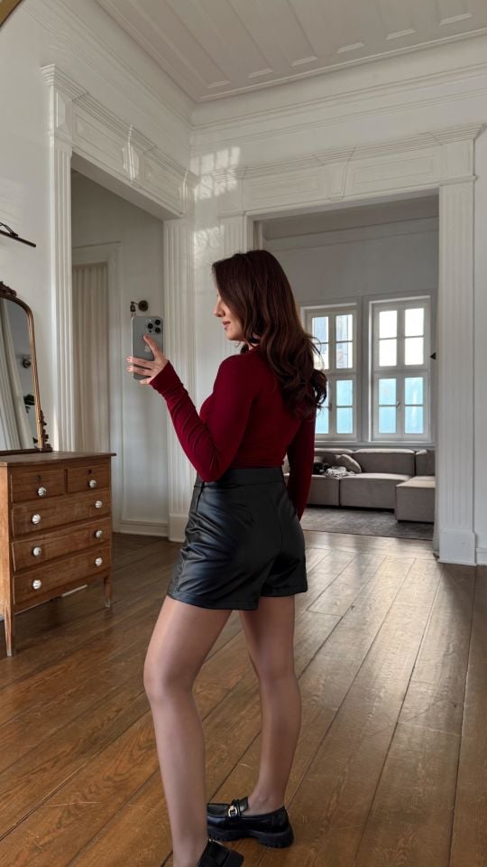 Deri Şort Etek Siyah