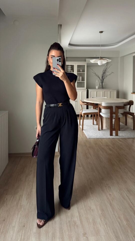 Gold Düğme Pantolon Siyah