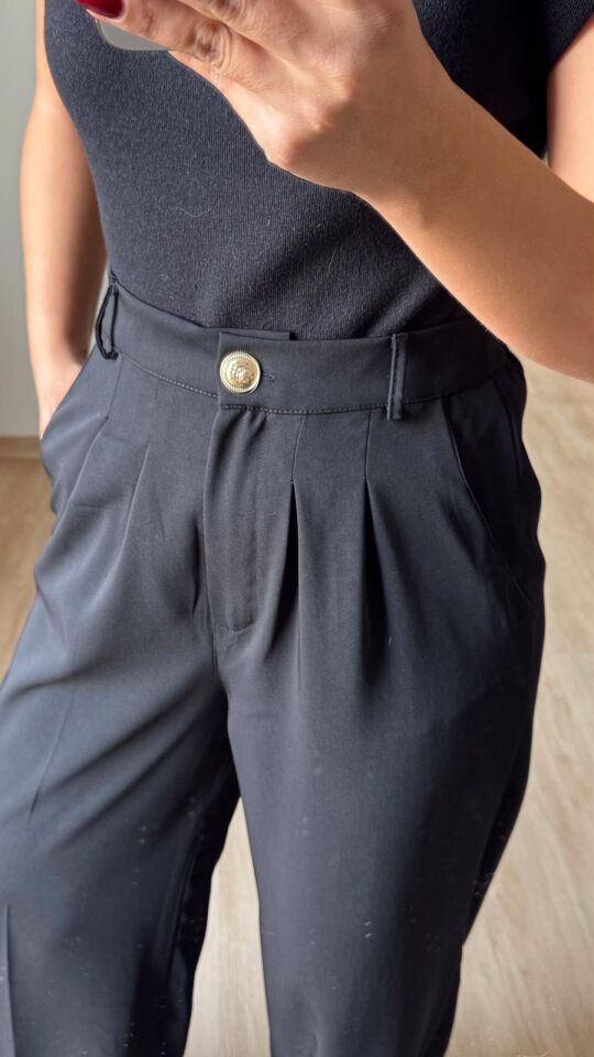 Gold Düğme Pantolon Siyah