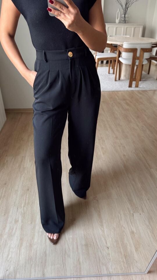 Gold Düğme Pantolon Siyah